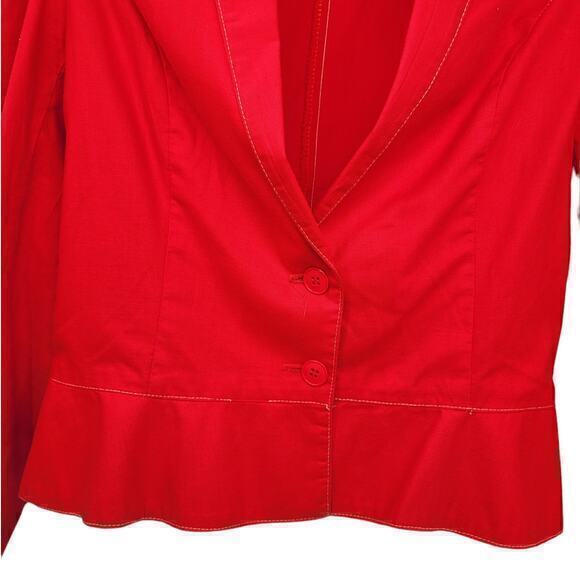 HP Clovis Ruffin Red Puffy‎ Shoulder Long Sleeve Vintage Peplum Jacket - Picture 8 of 13